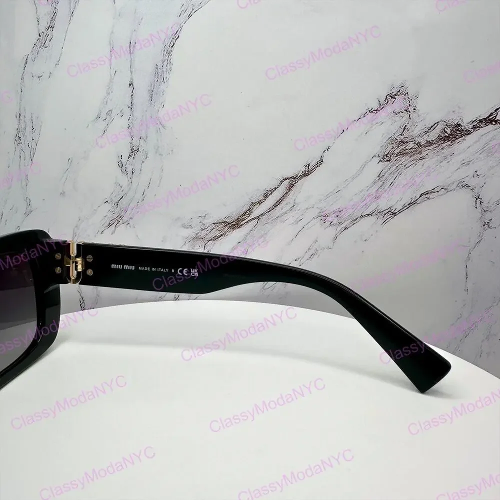 New MIU MIU Sunglasses Black Square Acetate Gold Metal Logo Italy Authentic